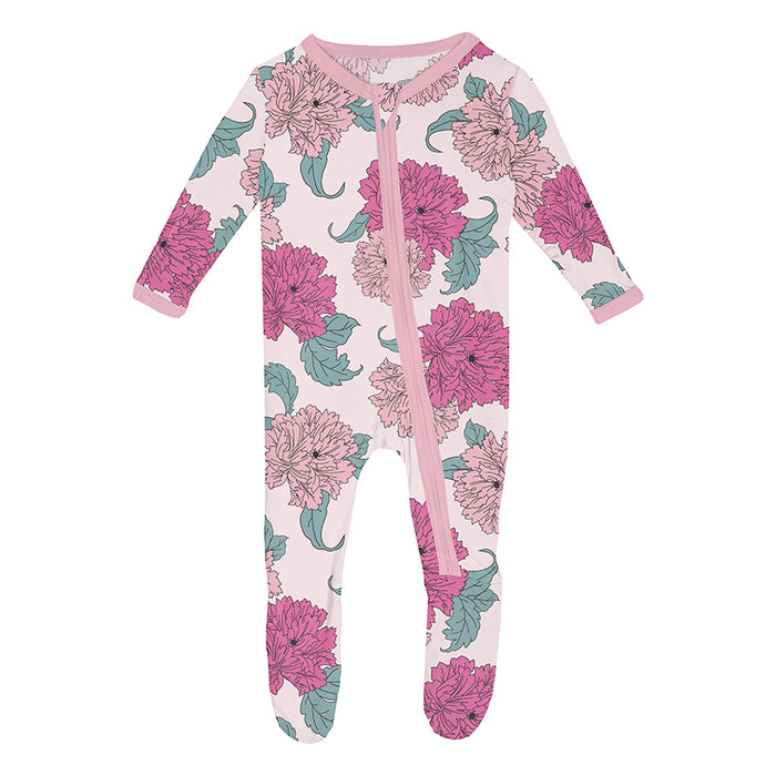 KicKee Pants Footie w/2W Zipper - Shrinking Violet Peonies-FZ112-1-LI-S25D3A-SVPE N-Pumpkin Pie Kids Canada