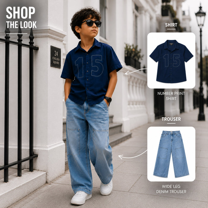 Kids Boys Combo Set with Blue Comfort Fit Casual Shirt & Light Blue Relaxed Fit Denim Jeans