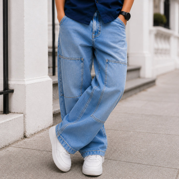Kids Boys Combo Set with Blue Comfort Fit Casual Shirt & Light Blue Relaxed Fit Denim Jeans