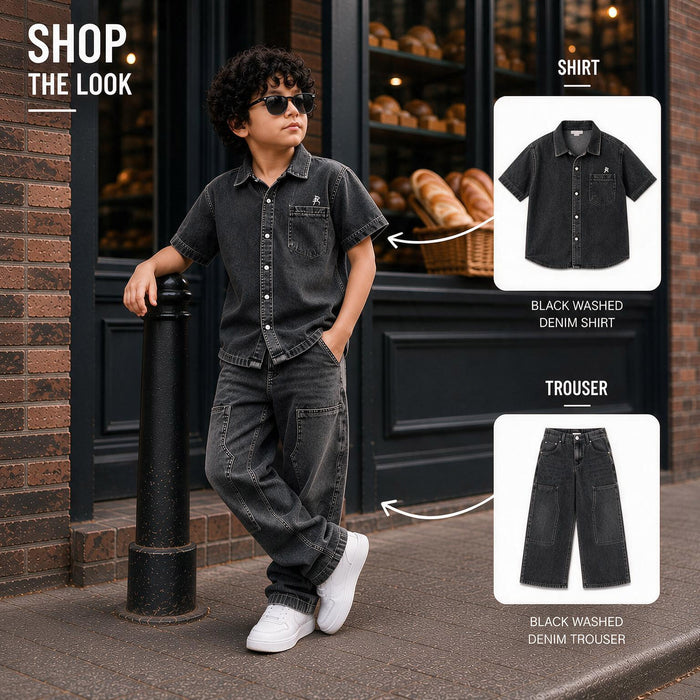 Kids Boys Combo Set with Grey Denim Shirt & Grey Comfort Fit Denim Jeans, Perfect Party Pair