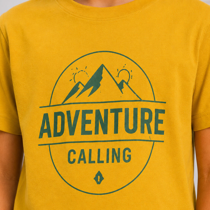 Kids Boys Combo Set with Mustard Graphic Tshirt & Dark Green Drawstring Utility Shorts