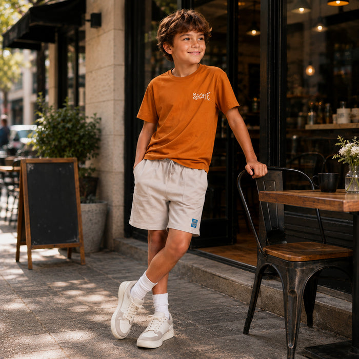 Kids Boys Combo Set with Mustard Play-Ready Tshirt & Grey Drawstring Casual Shorts