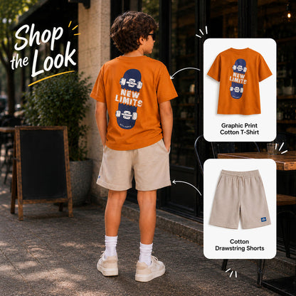 Kids Boys Combo Set with Mustard Play-Ready Tshirt & Grey Drawstring Casual Shorts