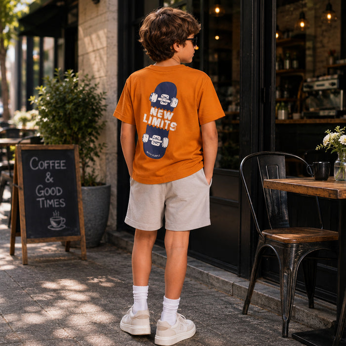 Kids Boys Combo Set with Mustard Play-Ready Tshirt & Grey Drawstring Casual Shorts