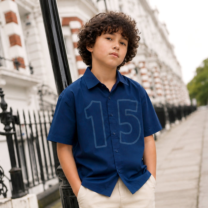 Kids Boys Shirt in Blue with Relaxed Fit, Short Sleeves & Soft Comfortable Fabric