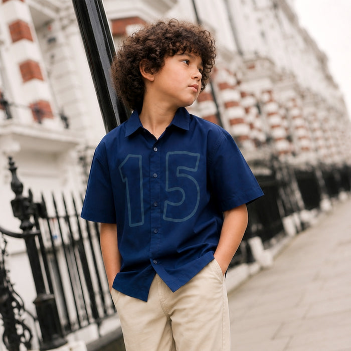 Kids Boys Shirt in Blue with Relaxed Fit, Short Sleeves & Soft Comfortable Fabric
