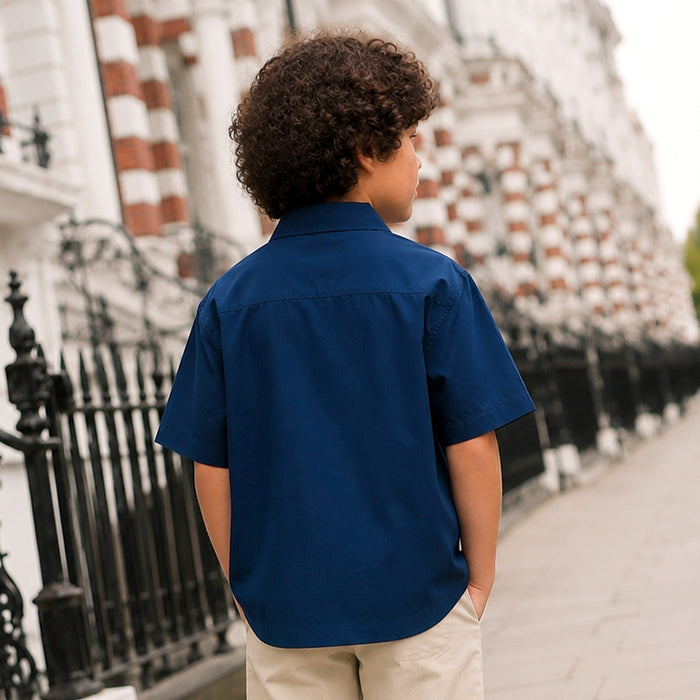 Kids Boys Shirt in Blue with Relaxed Fit, Short Sleeves & Soft Comfortable Fabric