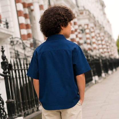 Kids Boys Shirt in Blue with Relaxed Fit, Short Sleeves & Soft Comfortable Fabric