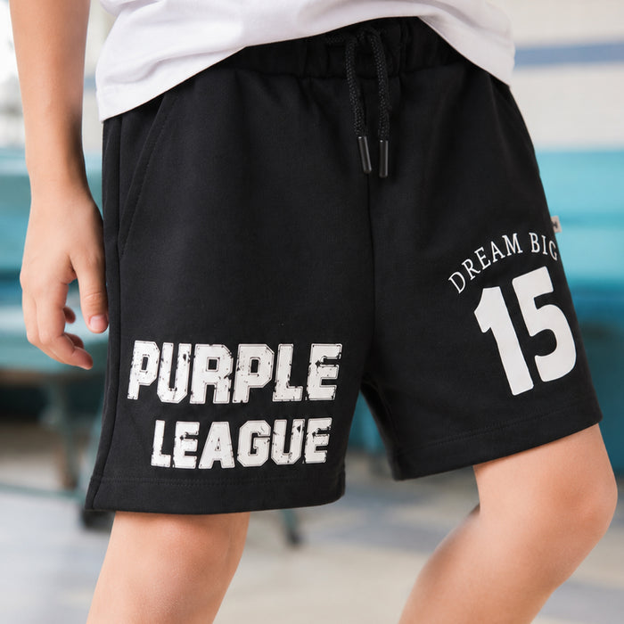 Kids Boys Shorts in Black with Soft Comfort Fabric, Drawcord Waist & Regular Fit