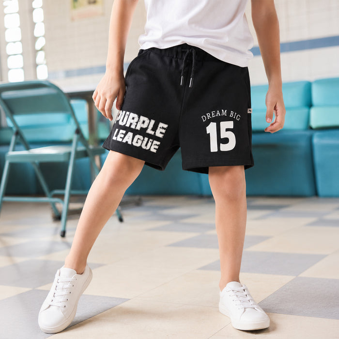 Kids Boys Shorts in Black with Soft Comfort Fabric, Drawcord Waist & Regular Fit