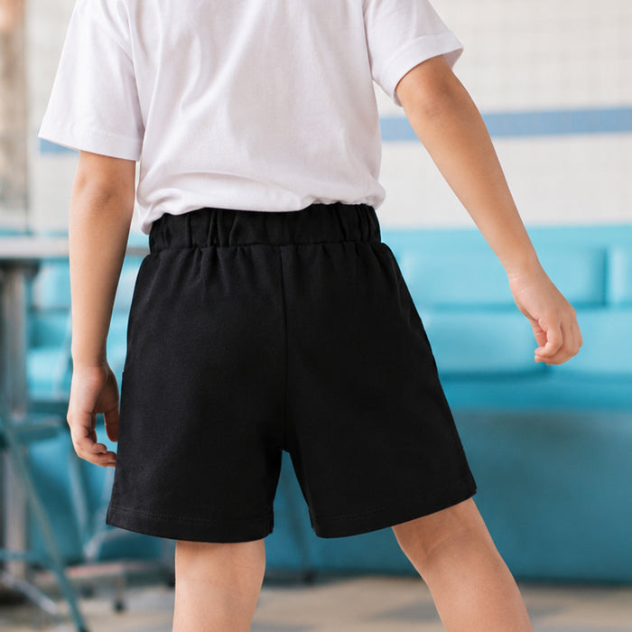 Kids Boys Shorts in Black with Soft Comfort Fabric, Drawcord Waist & Regular Fit