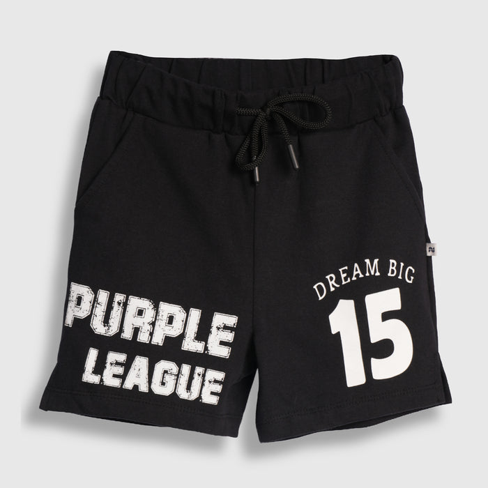 Kids Boys Shorts in Black with Soft Comfort Fabric, Drawcord Waist & Regular Fit