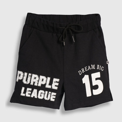 Kids Boys Shorts in Black with Soft Comfort Fabric, Drawcord Waist & Regular Fit