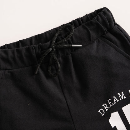 Kids Boys Shorts in Black with Soft Comfort Fabric, Drawcord Waist & Regular Fit