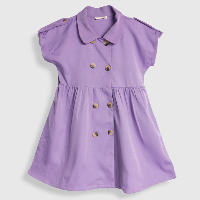 Kids Girls Dress in Lavender with Soft Comfort Fabric, Waist Belt & Collared Neck