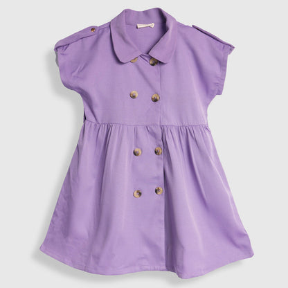 Kids Girls Dress in Lavender with Soft Comfort Fabric, Waist Belt & Collared Neck