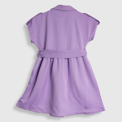 Kids Girls Dress in Lavender with Soft Comfort Fabric, Waist Belt & Collared Neck
