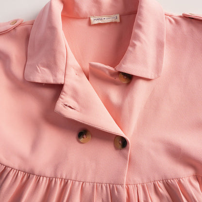 Kids Girls Dress in Peach with Soft Comfort Fabric, Waist Belt & Collared Neck
