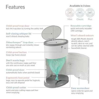 KORBELL CLASSIC HANDS-FREE NAPPY BIN 16L BUNDLE