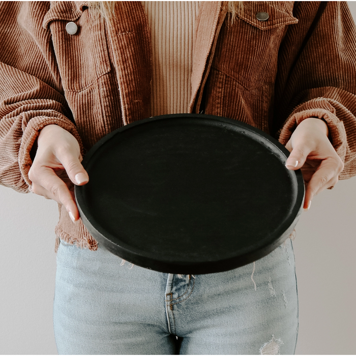 Large Black Round Wood Tray
