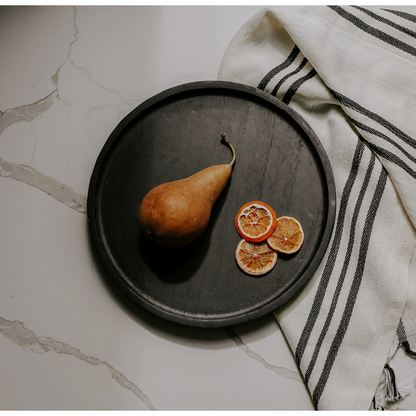 Large Black Round Wood Tray