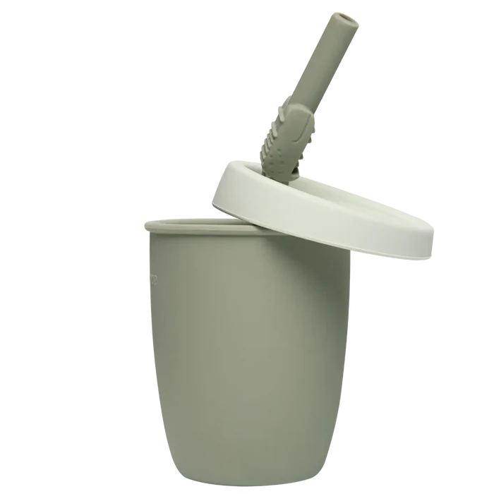 Loulou Lollipop Silcone Straw Cup - Alligator-TCUP-001-SAG-Pumpkin Pie Kids Canada