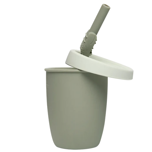Loulou Lollipop Silcone Straw Cup - Alligator-TCUP-001-SAG-Pumpkin Pie Kids Canada