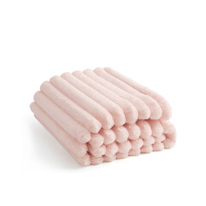 Luxplush pink plush blanket with wide ribbed stripes