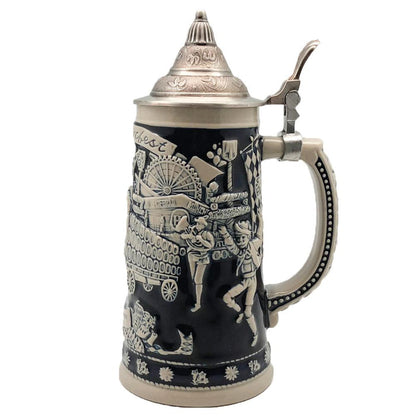 Munich Oktoberfest Stein & Wagon .75L with Etched Metal Lid - ScandinavianGiftOutlet