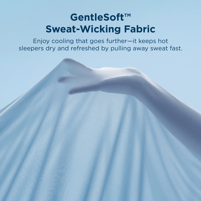 GentleSoft™ sweat-wicking fabric for cooling comforters; light blue, breathable material.