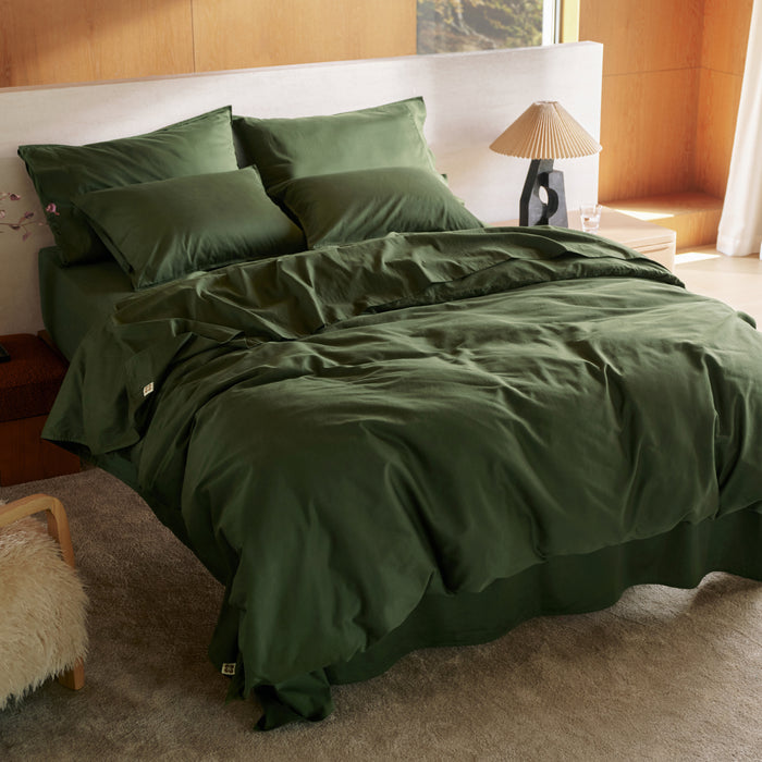 Organic Cotton Modern Cozy Bundle: Rifle Green duvet cover & pillow shams.