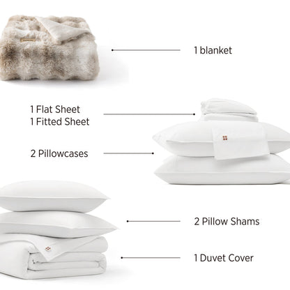 PureWoven™ Organic Cotton Plush Luxe Bundle: fuzzy blanket, duvet cover, sheets, pillowcases, shams.