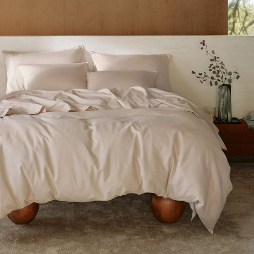 Light beige organic cotton bedding bundle, 300-thread-count sateen.