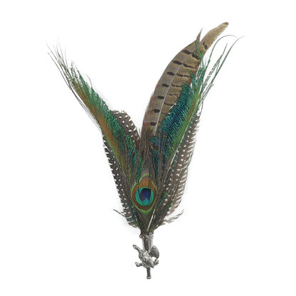 Peacock & Pheasant Fedora Feather Pin with Pheasant Medallion - ScandinavianGiftOutlet