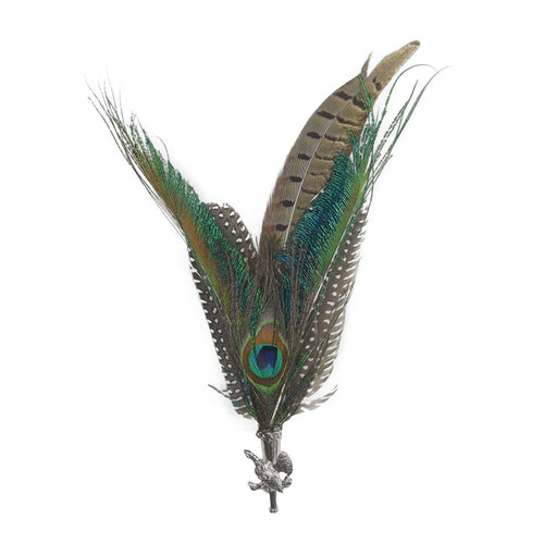 Peacock & Pheasant Fedora Feather Pin with Pheasant Medallion - ScandinavianGiftOutlet