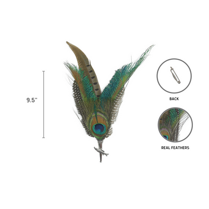 Peacock & Pheasant Fedora Feather Pin with Pheasant Medallion - ScandinavianGiftOutlet