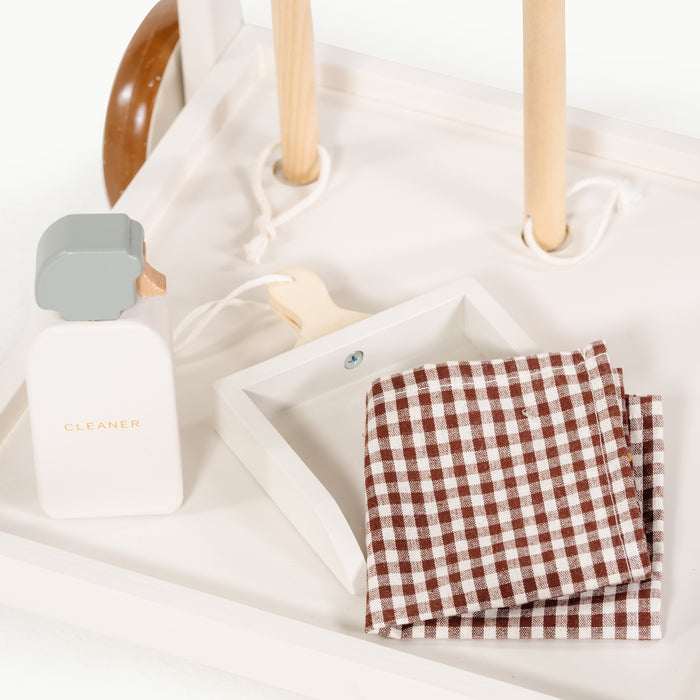 Ivory@detailed image of some of the accessories on the cleaning cart