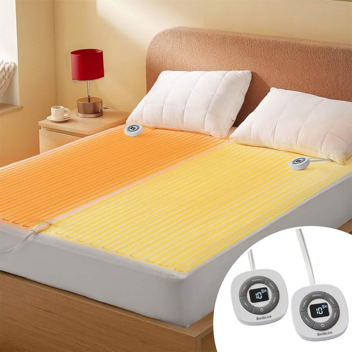 Polyester microfiber heated mattress pad with dual controls and adjustable heat zones by Bedsure.