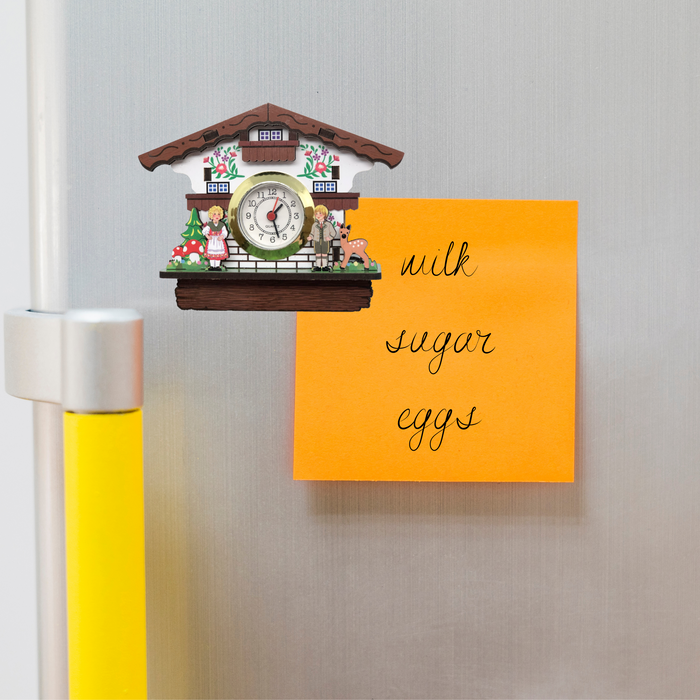 Real Clock 3-D Kitchen Magnet Alpine House with Boy & Girl