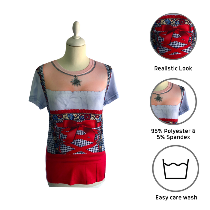 Realistic Costume Dirndl Faux Red Shirt