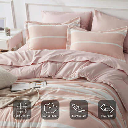 Pink and white striped reversible GentleSoft® bed-in-a-bag set, soft, lightweight, high-density.