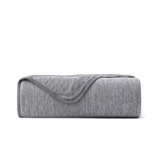 Folded gray GentleSoft cooling blanket with reversible textures, nylon material.
