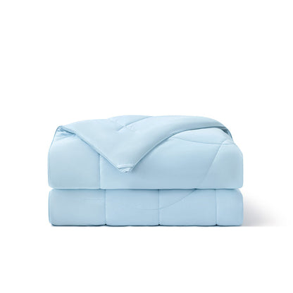 Light blue reversible cooling comforter with diamond quilting