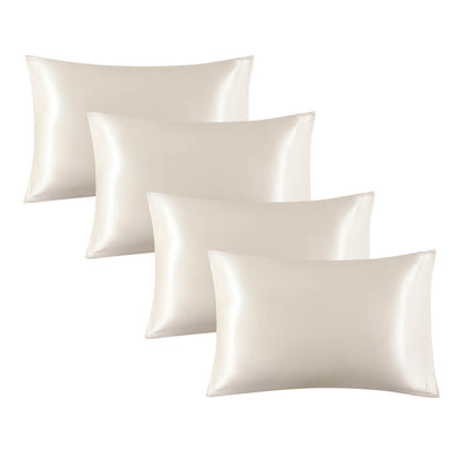 Four cream satin pillowcases, smooth polyester fabric, for beauty sleep.