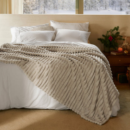 PureWoven™ Serene Blend cozy bundle: plush taupe ribbed throw.