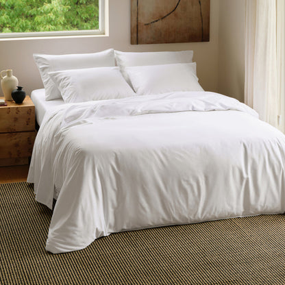 White PureWoven™ Serene Blend bedding set with bamboo-cotton blend fabric, soft sateen weave.