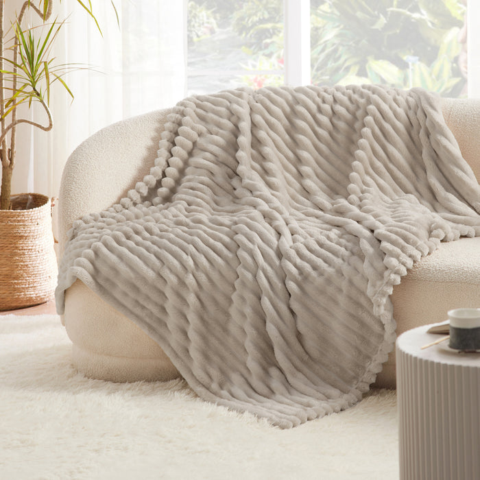 PureWoven™ Serene Blend grey ribbed plush blanket