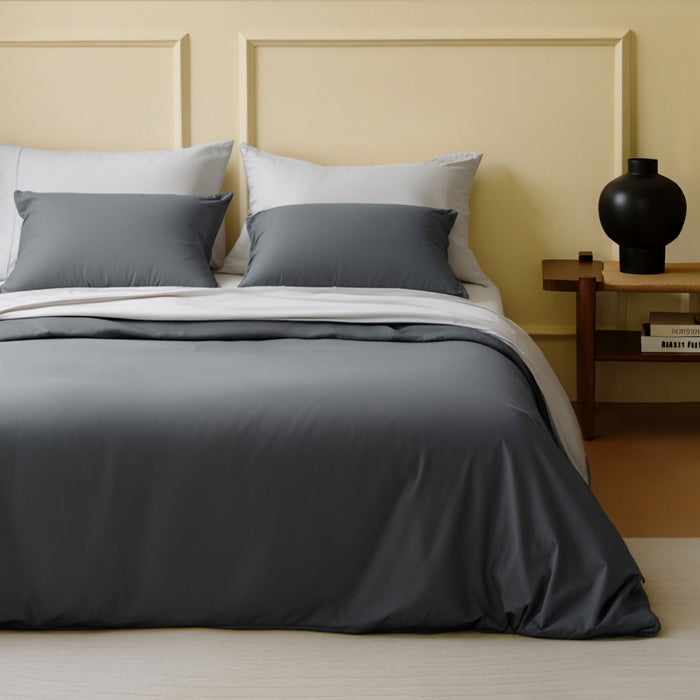 Serene Blend Series bundle: dark grey bamboo-cotton duvet cover, shams, sheets