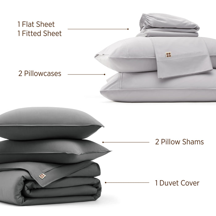 Grey bamboo-cotton blend Serene Blend Series bundle: duvet cover, sheets, shams.