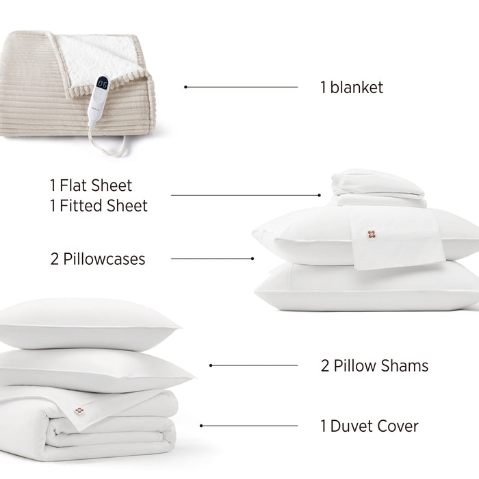 PureWoven Serene Blend Smart Warmth Bundle with electric blanket & bamboo-cotton bedding.